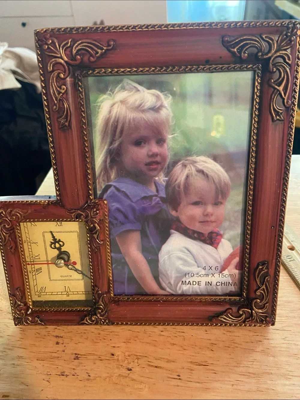 Classic Brown and Gold Picture Frame with Clock - Home Accents